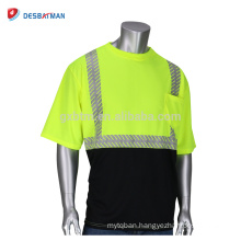 New Style Top Polyester Hi Vis Viz Short Sleeve Safety TShirt Two Tone Contrast Work Tee With Sliver Reflective Tapes And Pocket